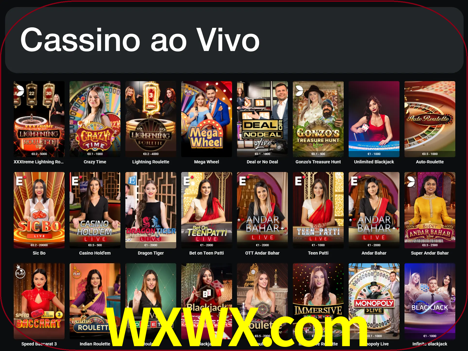 Jogue jogos de cassino com um verdadeiro dealer.
