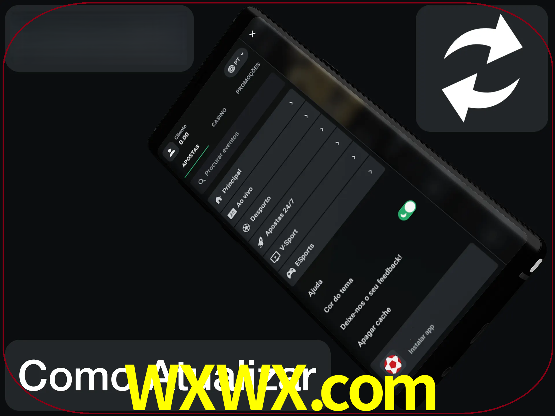 O aplicativo é atualizado automaticamente quando você faz o login.