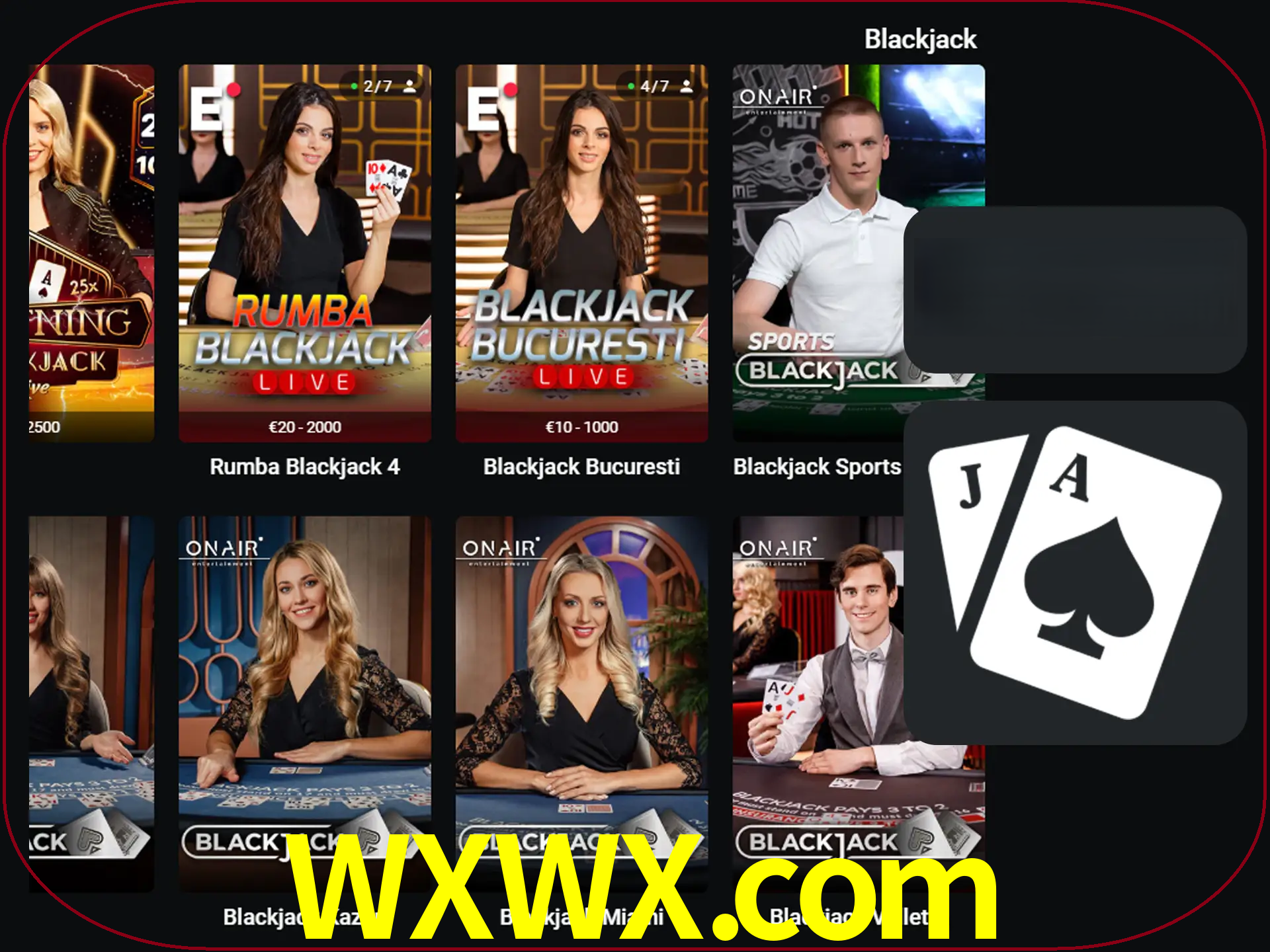 Escolha uma mesa completa de jogadores de blackjack.